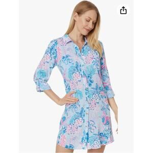 Lilly Pulitzer Dress Large Natalie Cover Up Shirt Dress Mini Tunic Resort Preppy